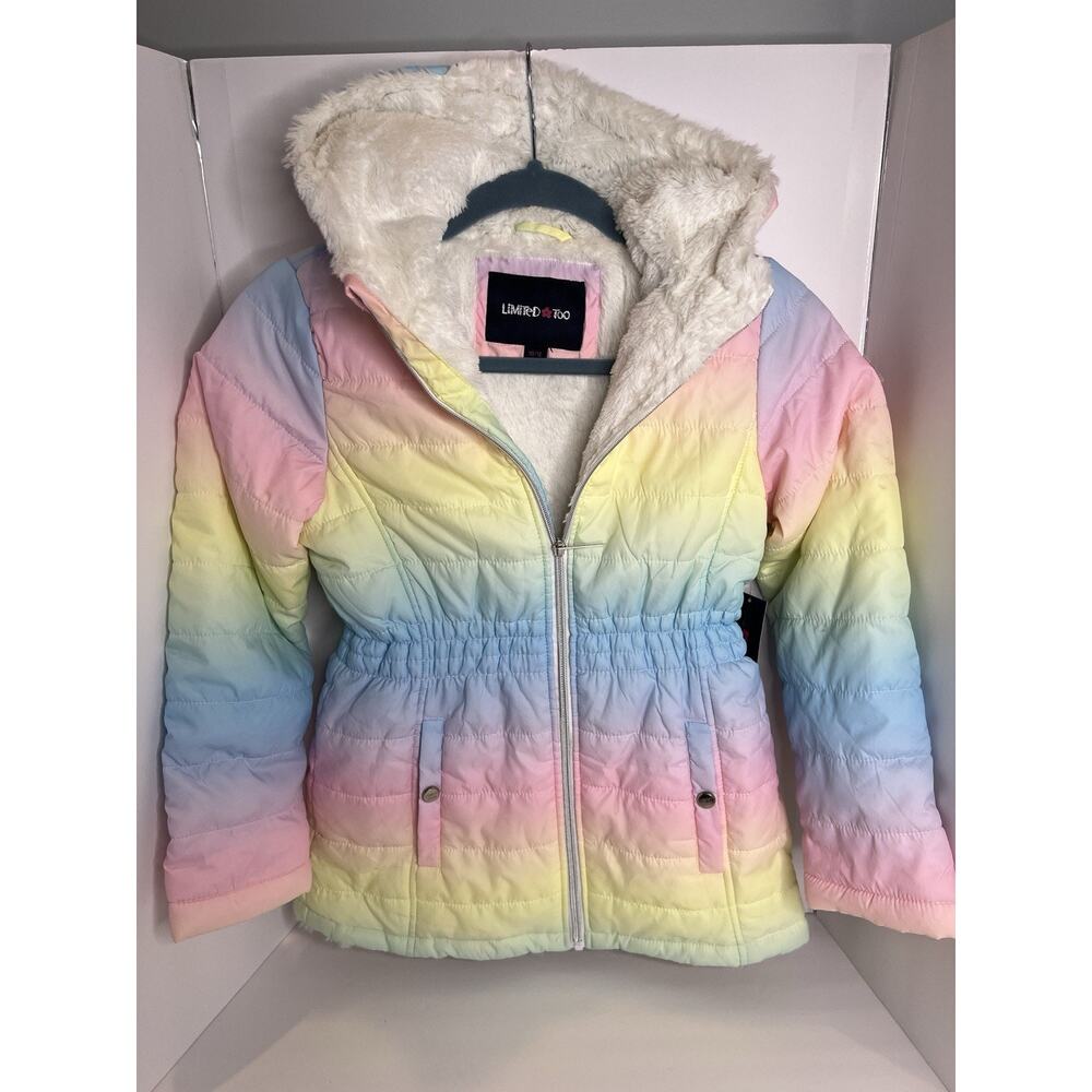 Limited‎ Too Girls Rainbow Ombre Puffer Jacket Faux Fur Hooded Coat Pastel 10/12